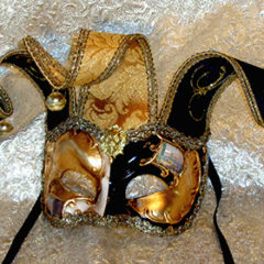 Venetian Jester Mask made in Venice Italy Gold with Black