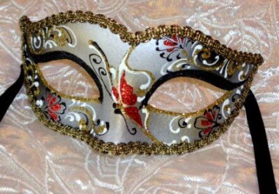 Bianca Black Red Gold Venetian Mask Made in Italy Petite Fit