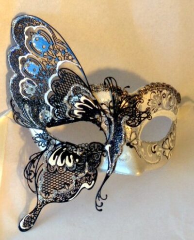 Butterfly Mask in White, Silver and Black Made in Venice