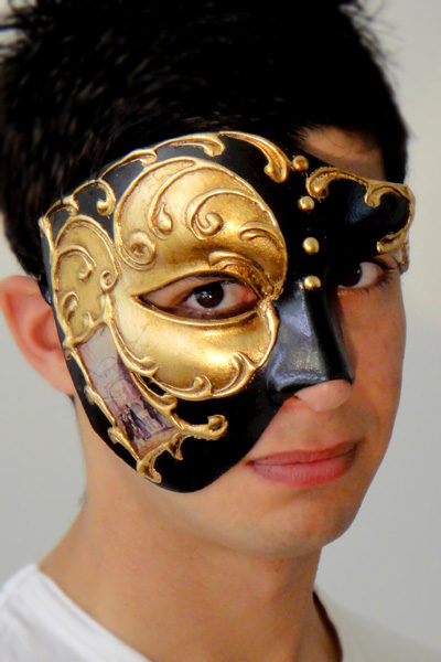 Venetian Phantom Mask with Gold Leaf Made in Venice Italy